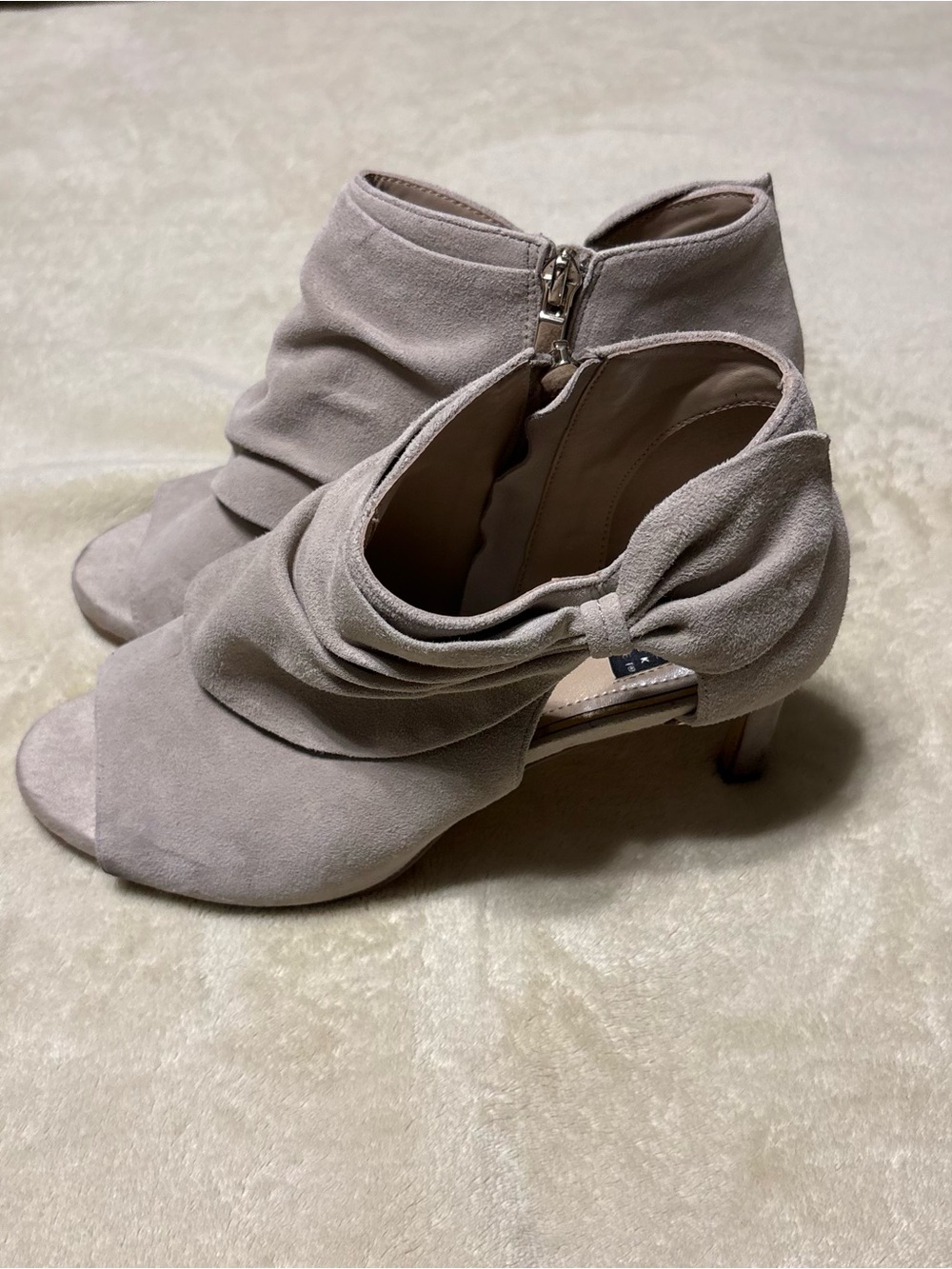 White House Black Market Taupe Suede Peep-Toe Slouch Booties - Picture 2 of 6